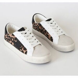 Steve Madden Philip Leopard Print Leather Sneakers Black Brown White size 9.5